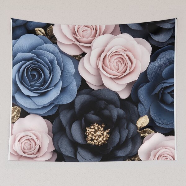 Item preview, Elegant Dark Blue And Pink Paper Roses With Gold Accents designed and sold by GoldenTealArts.