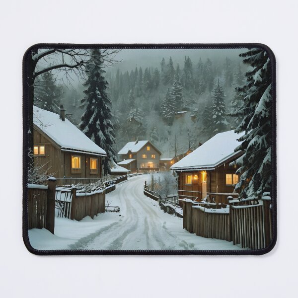 Item preview, Snowy Village at Dusk designed and sold by AntiqueWhiteArt.