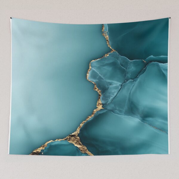 Item preview, Elegant Teal Blue Marble With Golden Cracks Background designed and sold by GoldenTealArts.