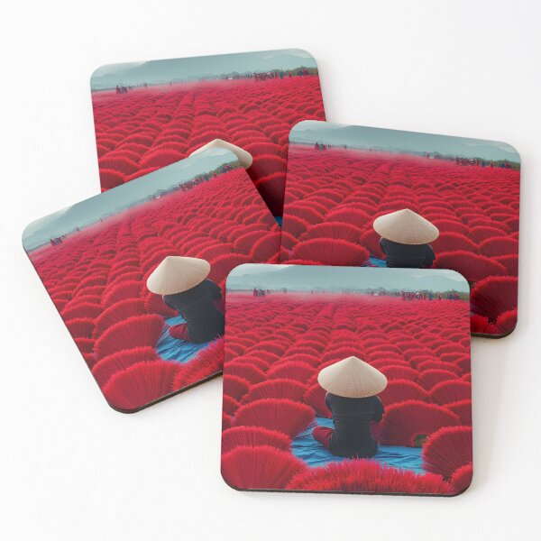 Item preview, Person amidst vibrant red incense sticks field scenery designed and sold by Artessie.