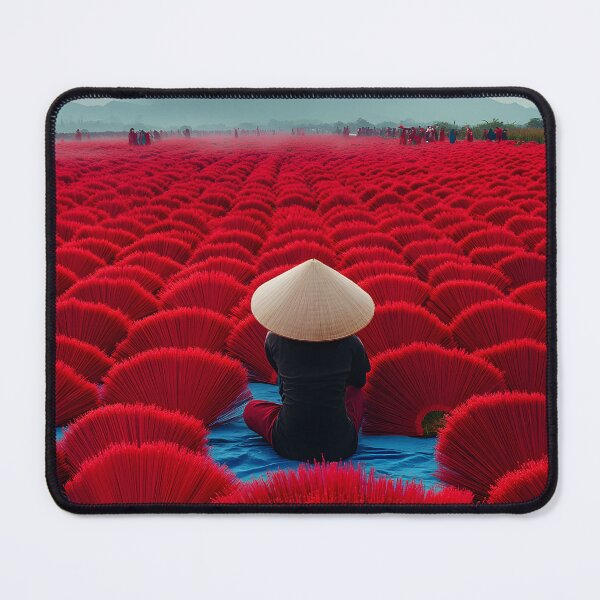 Item preview, Person amidst vibrant red incense sticks field scenery designed and sold by Artessie.