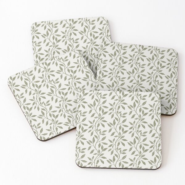 Item preview, Dark Green trailing leafy vine growth on cream background  designed and sold by PrettywithColor.