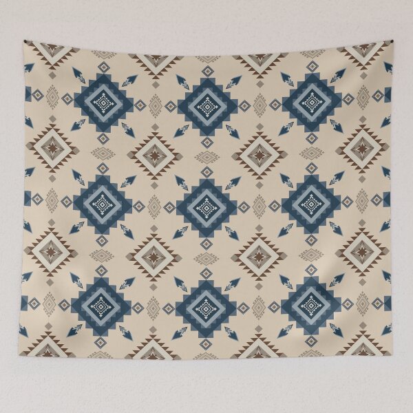 Item preview, Beige and Blue Geometric Tribal Design designed and sold by kasune-shop.