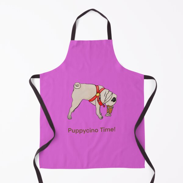 Item preview, Puppycino Time! Creamy Tan Pug with Red Collar drinking his Cappucino, pink background designed and sold by MonicaArtist.