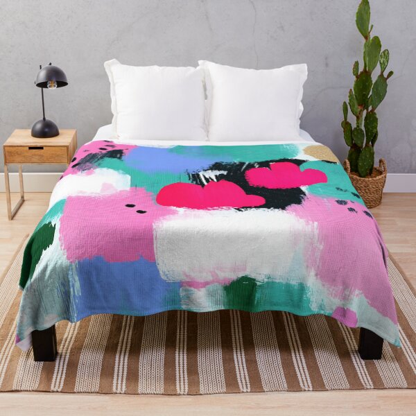 Item preview, Abstract Pink Teal Clouds With Gold Brush Accents designed and sold by GoldenTealArts.