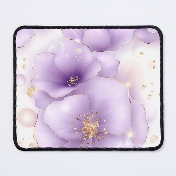 Item preview, Purple Flowers With Gold Outlines And Shimmering Pearls designed and sold by GoldenTealArts.
