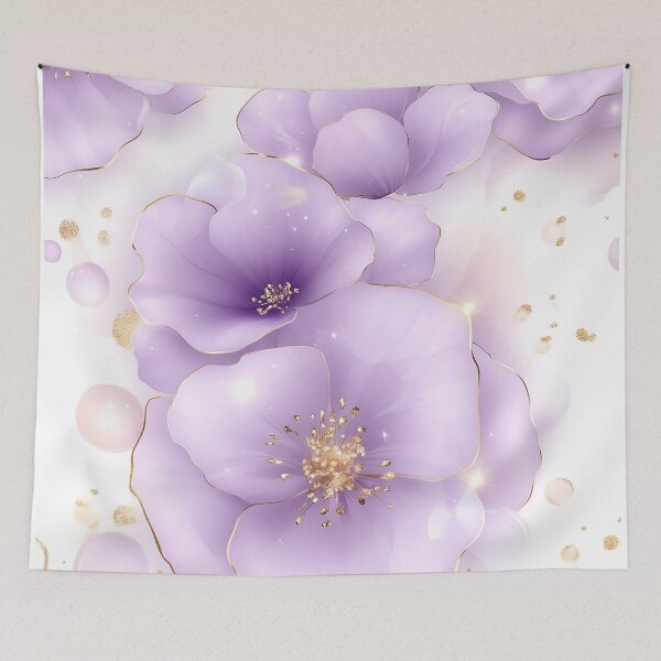 Item preview, Purple Flowers With Gold Outlines And Shimmering Pearls designed and sold by GoldenTealArts.