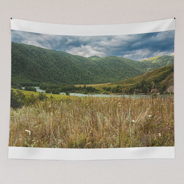 Item preview, Meadow and Forested Hills Under Cloudy Sky designed and sold by PixelBirch.