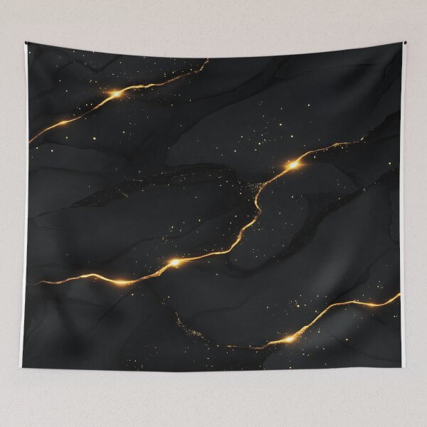 Item preview, Black Marble With Glowing Golden Cracks And Lights designed and sold by GoldenTealArts.