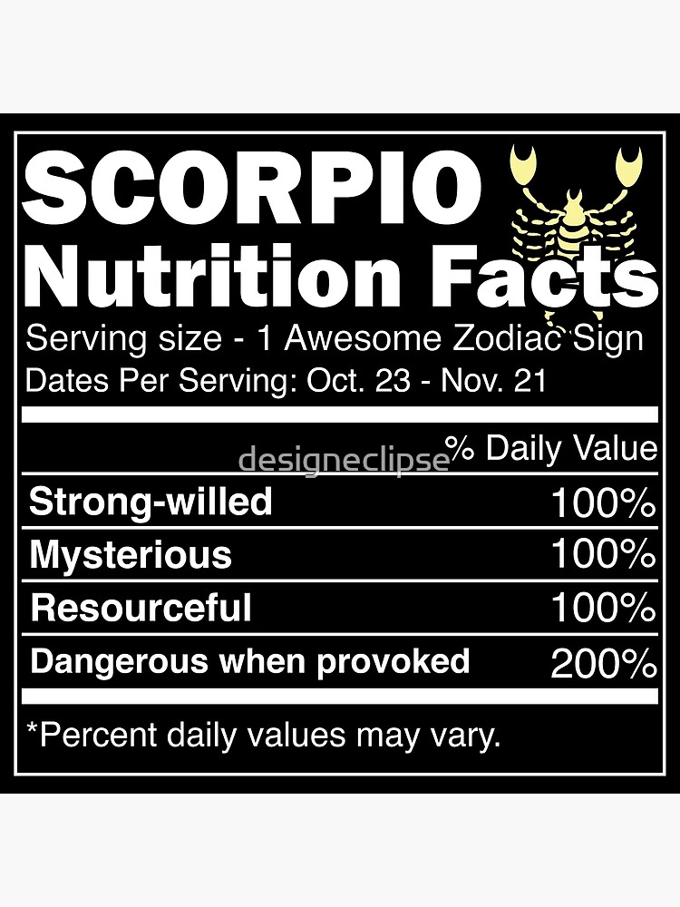 Scorpio Nutrition Facts Scorpio Horoscope Zodiac Greeting Card By Designeclipse Redbubble