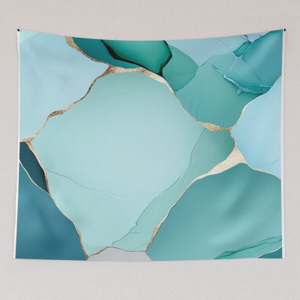 Item preview, Teal Blue Abstract Art With Gold Accents designed and sold by GoldenTealArts.