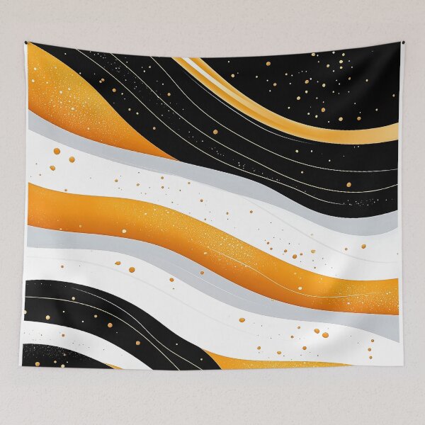 Item preview, Abstract Orange Black White Wavy Lines With Golden Glitter designed and sold by GoldenTealArts.