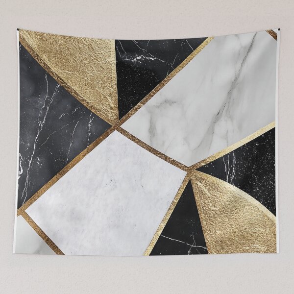Item preview, Black And White Marble With Gold Geometric Triangles designed and sold by GoldenTealArts.