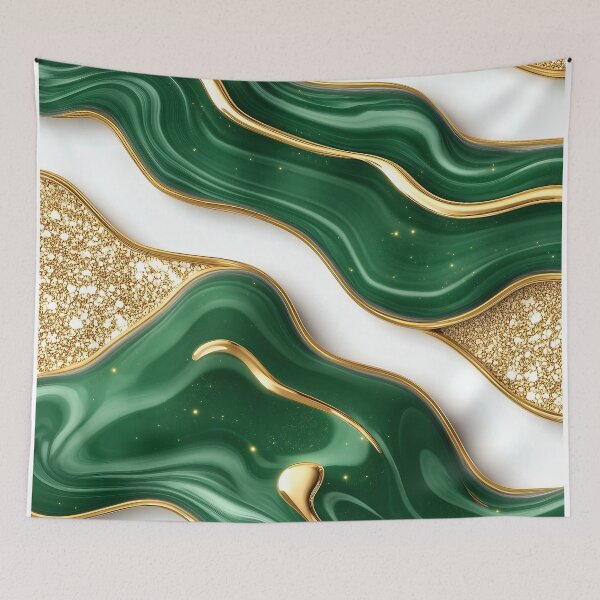 Item preview, Glossy Emerald Green Marble With Gold Glitter Waves designed and sold by GoldenTealArts.