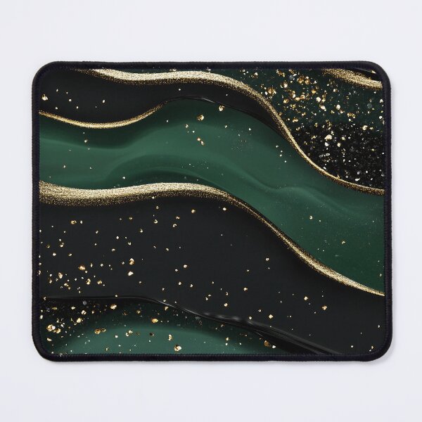 Item preview, Dark Green And Black Waves With Gold Glitter Highlights designed and sold by GoldenTealArts.