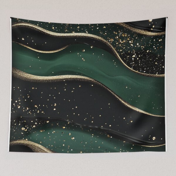 Item preview, Dark Green And Black Waves With Gold Glitter Highlights designed and sold by GoldenTealArts.