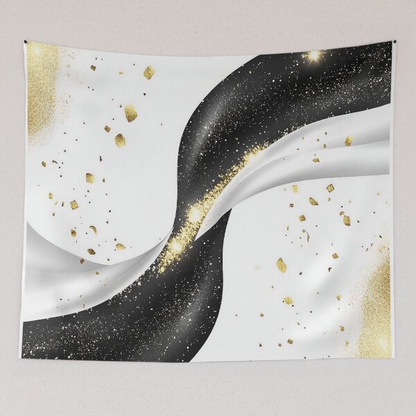 Item preview, Elegant Black And White Gradient Ribbon With Gold Glitter Accents designed and sold by GoldenTealArts.