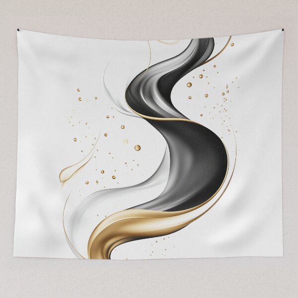Item preview, Black White And Gold Liquid Flowing In Elegant S Shape designed and sold by GoldenTealArts.