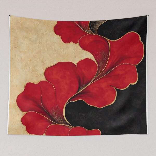 Item preview, Elegant Red and Black Ginkgo Leaves with Golden Highlights designed and sold by GoldenTealArts.