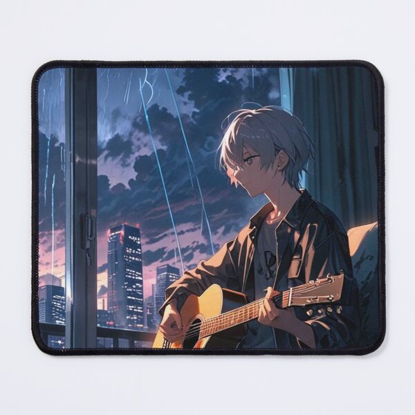 Artikelvorschau, Niedlicher Anime-Junge am Fenster spielt Gitarre und ist traurig entworfen und verkauft von Customheaven.