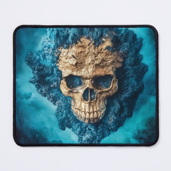 Item preview, Aerial View of Golden Skull Island in Blue Smoke designed and sold by GoldenTealArts.