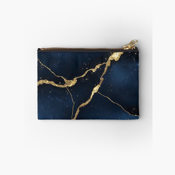 Item preview, Dark Blue Marble With Golden Glitter Veins designed and sold by GoldenTealArts.