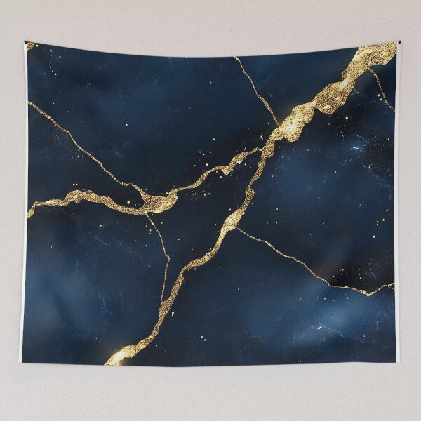 Item preview, Dark Blue Marble With Golden Glitter Veins designed and sold by GoldenTealArts.