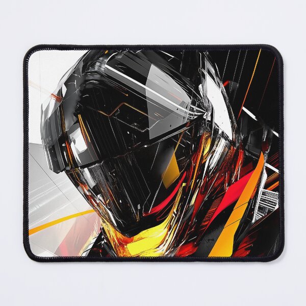 Item preview, Futuristic Helmet Abstract Art With Black White Orange designed and sold by GoldenTealArts.