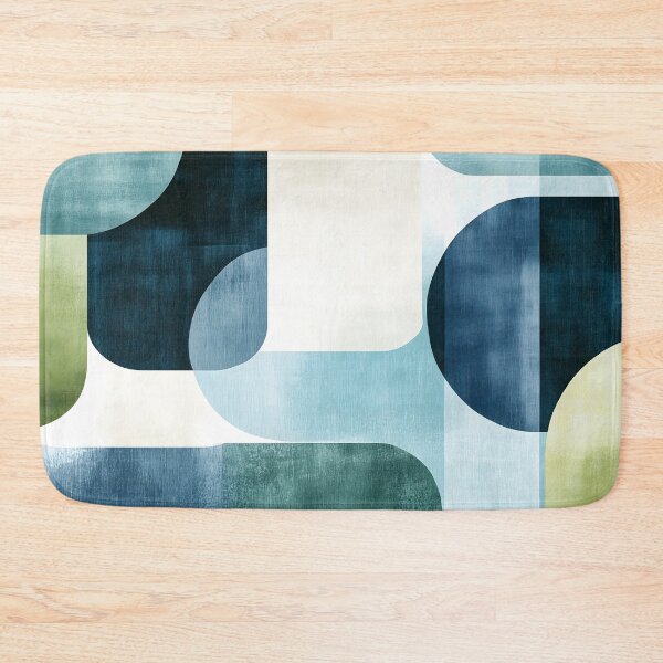 Item preview, Mid-century modern abstract shapes in shades of blue designed and sold by Soul-Sparks.