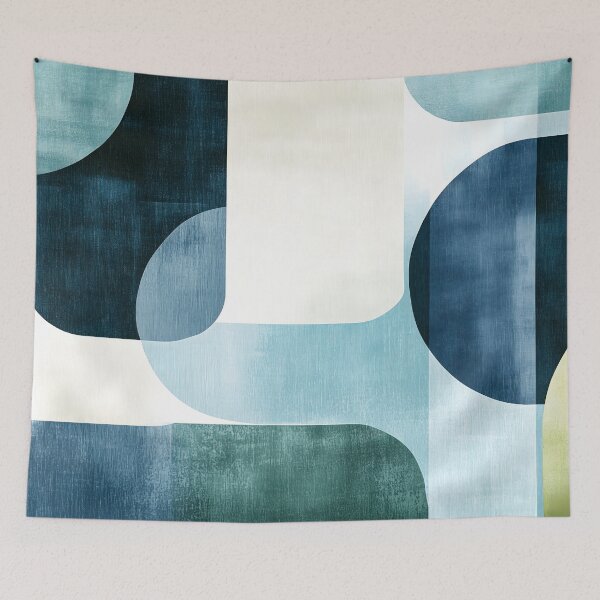 Item preview, Mid-century modern abstract shapes in shades of blue designed and sold by Soul-Sparks.