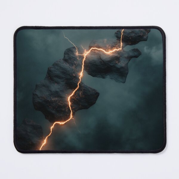Item preview, Dark Rocks Illuminated with Orange Lightning designed and sold by GoldenTealArts.