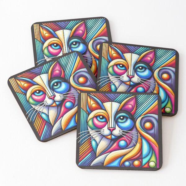 Item preview, Abstract Main Coon Cat 1970s Kitty, Kitten MCM Style Atomic 1960 Art Deco, Colorful designed and sold by TheTimeTaxi.