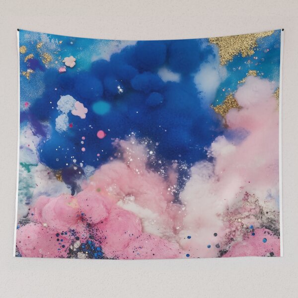Item preview, Exploding Pink and Blue Ink Clouds With Gold Glitter designed and sold by GoldenTealArts.