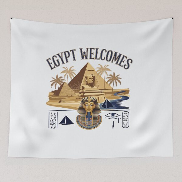 Item preview, Egypt Welcomes Flag Map Pyramids of Giza, Sphinx designed and sold by AnimalsDH305.