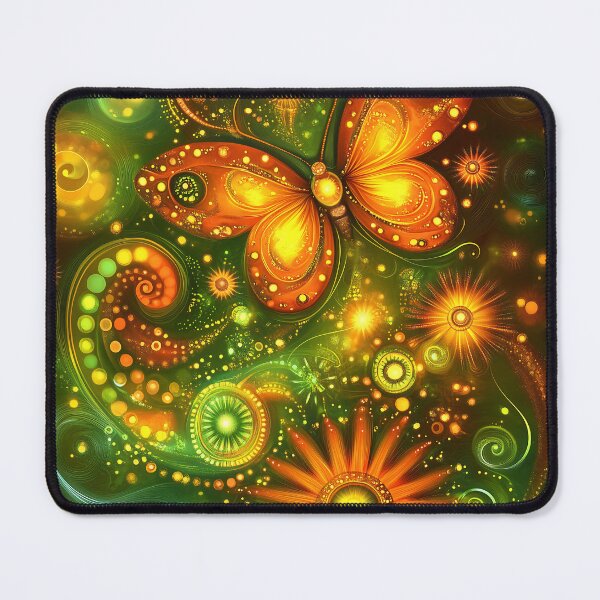 Item preview, Glowing Orange and Green Butterfly With Swirls and Stars designed and sold by GoldenTealArts.