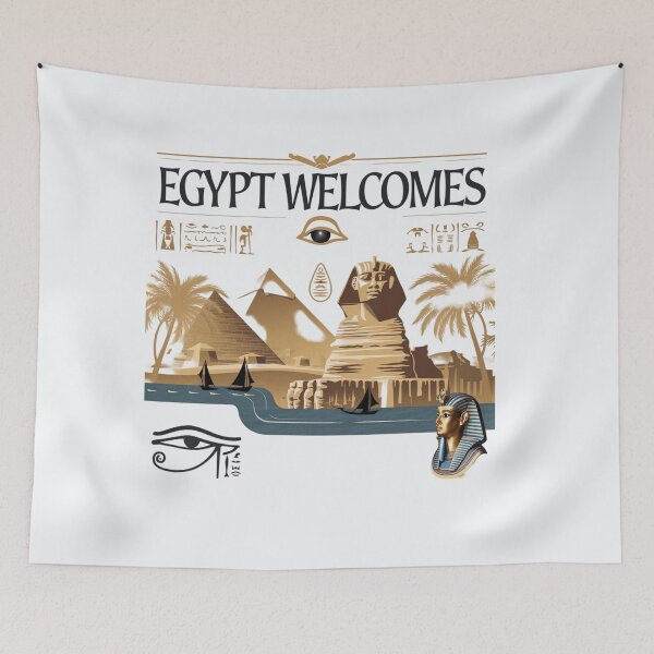Item preview, Egypt Welcomes Flag Map Pyramids of Giza, Sphinx designed and sold by AnimalsDH305.
