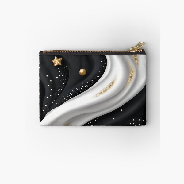 Item preview, White and Black Silk Waves with Golden Stars designed and sold by GoldenTealArts.