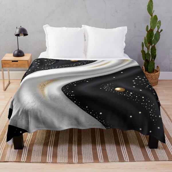 Item preview, White and Black Silk Waves with Golden Stars designed and sold by GoldenTealArts.