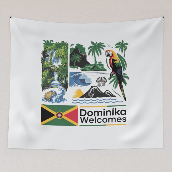 Item preview, Dominika Welcomes Flag Map Roseau, Boiling Lake designed and sold by AnimalsDH305.
