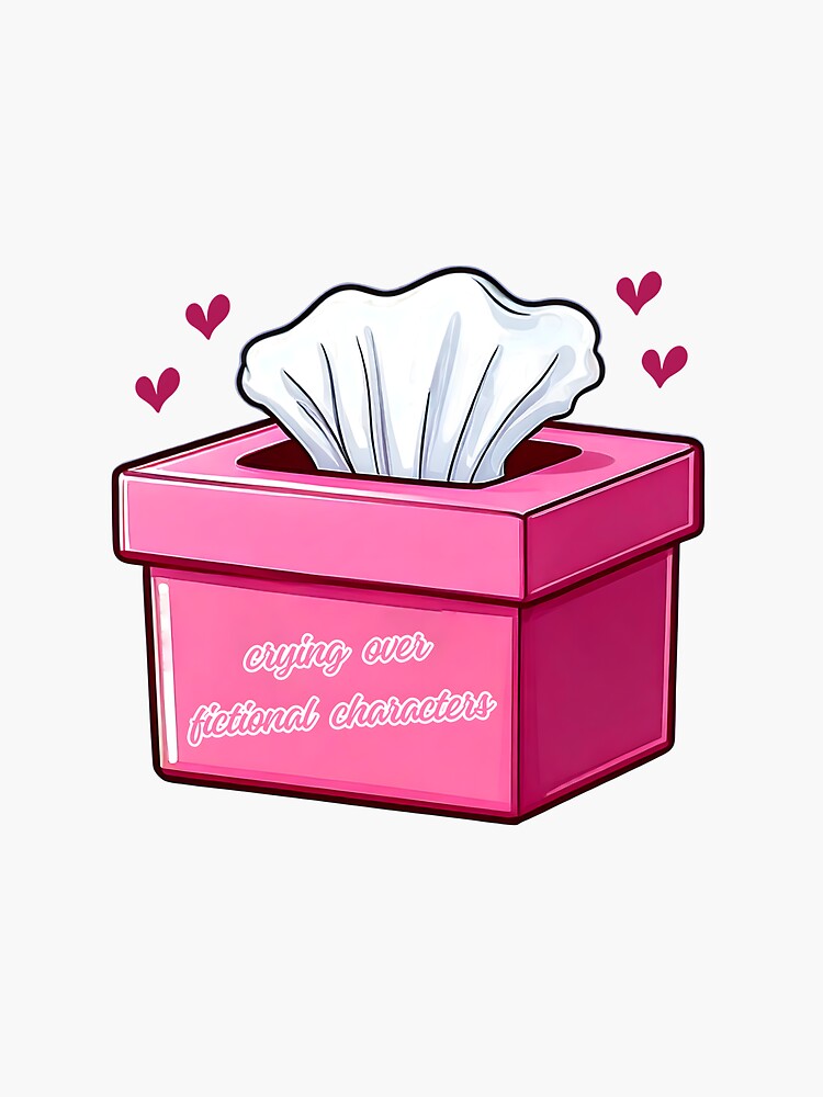 Thumbnail 3 von 3, Sticker, Weinen über eine rosa Taschentuchbox mit fiktiven Figuren designt und verkauft von InkInspiredz.