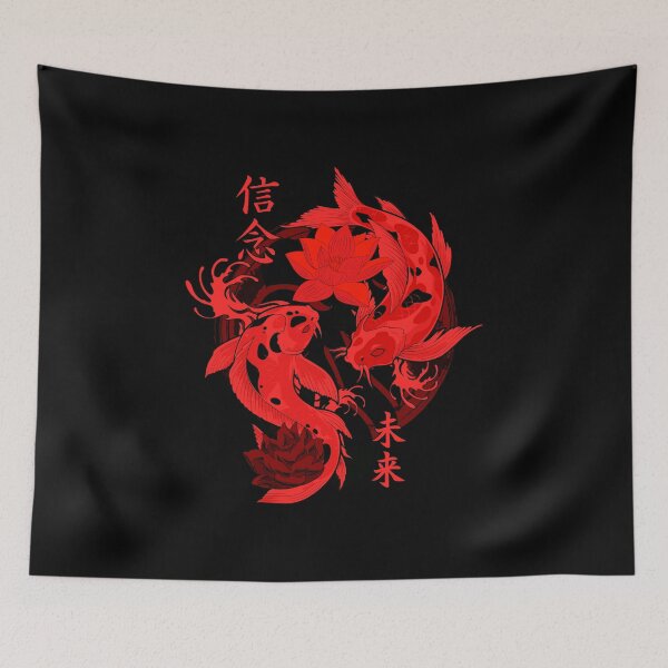 Item preview, Red Yakuza Japanese tattoos, koi fish pond, floral water original designed and sold by Cheeky Companions.