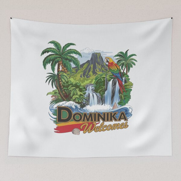 Item preview, Dominika Welcomes Flag Map Roseau, Boiling Lake designed and sold by AnimalsDH305.