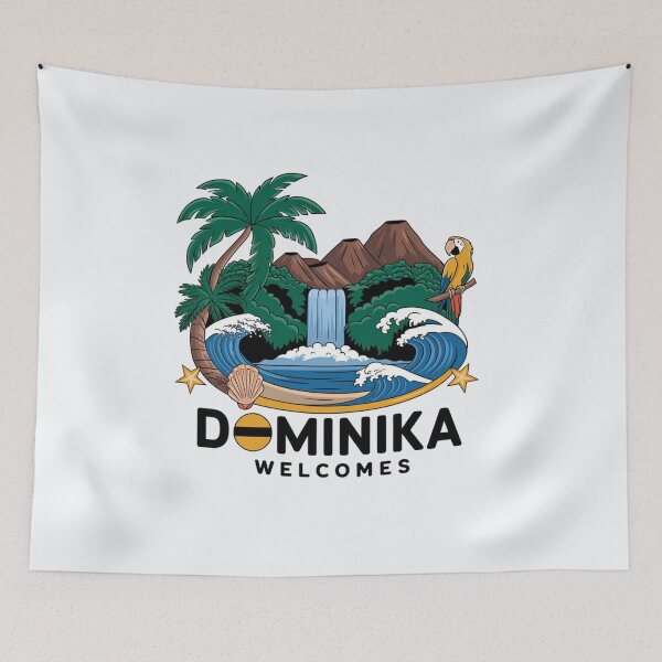 Item preview, Dominika Welcomes Flag Map Roseau, Boiling Lake designed and sold by AnimalsDH305.