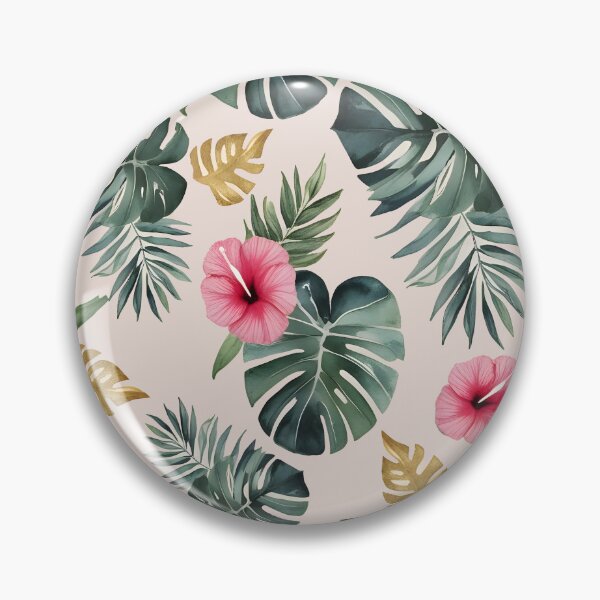 Item preview, Patrón de monstera e hibisco, arte de acuarela de jardín tropical, decoración estética tropical bohemia, acentos dorados de estilo veraniego designed and sold by Kintsugi99.