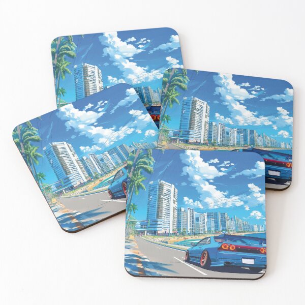 Item preview, cool car on coast anime illustration designed and sold by Mauswohn.