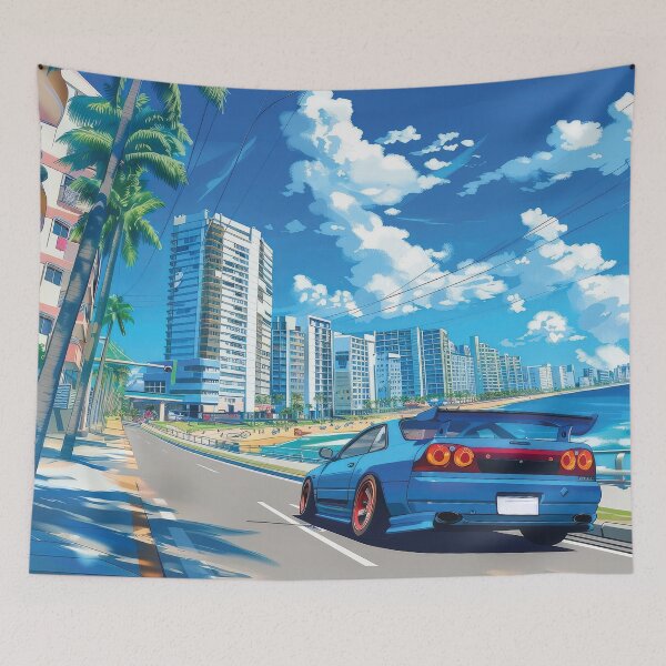 Item preview, cool car on coast anime illustration designed and sold by Mauswohn.
