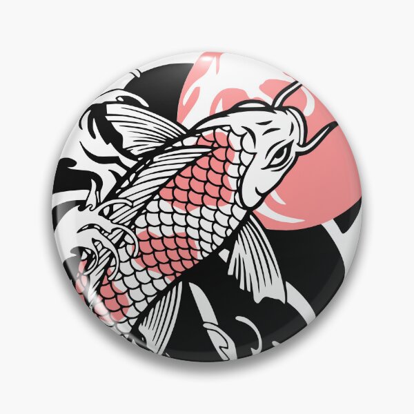 Item preview, japanese koi fish, traditional japanese tattoo, koi fish design, red moon, japanese art, bold lines, water splash, japanese symbolism, strength and perseverance, tranquility, tattoo style, vibrant colors, japanese decor, fish illustration, old school tatt designed and sold by Tattee.