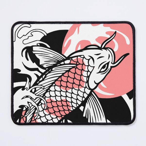 Item preview, japanese koi fish, traditional japanese tattoo, koi fish design, red moon, japanese art, bold lines, water splash, japanese symbolism, strength and perseverance, tranquility, tattoo style, vibrant colors, japanese decor, fish illustration, old school tatt designed and sold by Tattee.