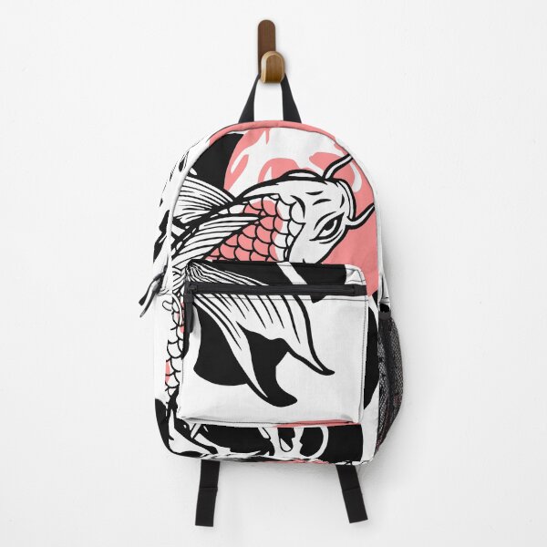 Item preview, japanese koi fish, traditional japanese tattoo, koi fish design, red moon, japanese art, bold lines, water splash, japanese symbolism, strength and perseverance, tranquility, tattoo style, vibrant colors, japanese decor, fish illustration, old school tatt designed and sold by Tattee.