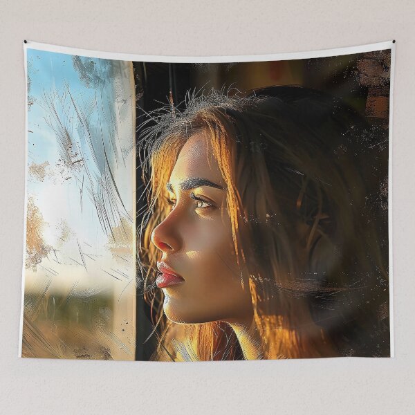 Item preview, Thoughtful Woman Gazing Out Train Window at Scenic Countryside designed and sold by CheerForGoods.